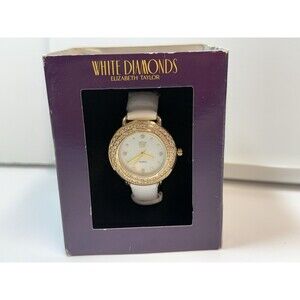 White Diamonds Elizabeth Taylor White Goldtone Rhinestone Watch New Battery